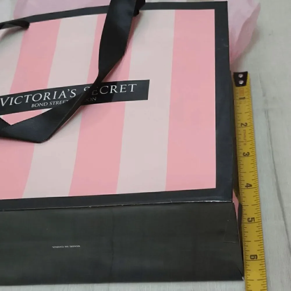 💗 VICTORIA'S SECRET Empty Paper Pink Shopping Gift Bag Cloth Handles w/Tissues